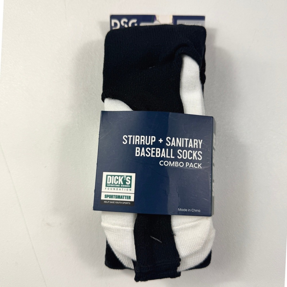 DSG Stirrup Sanitary Baseball Socks Combo Pack Mens Large Black White New